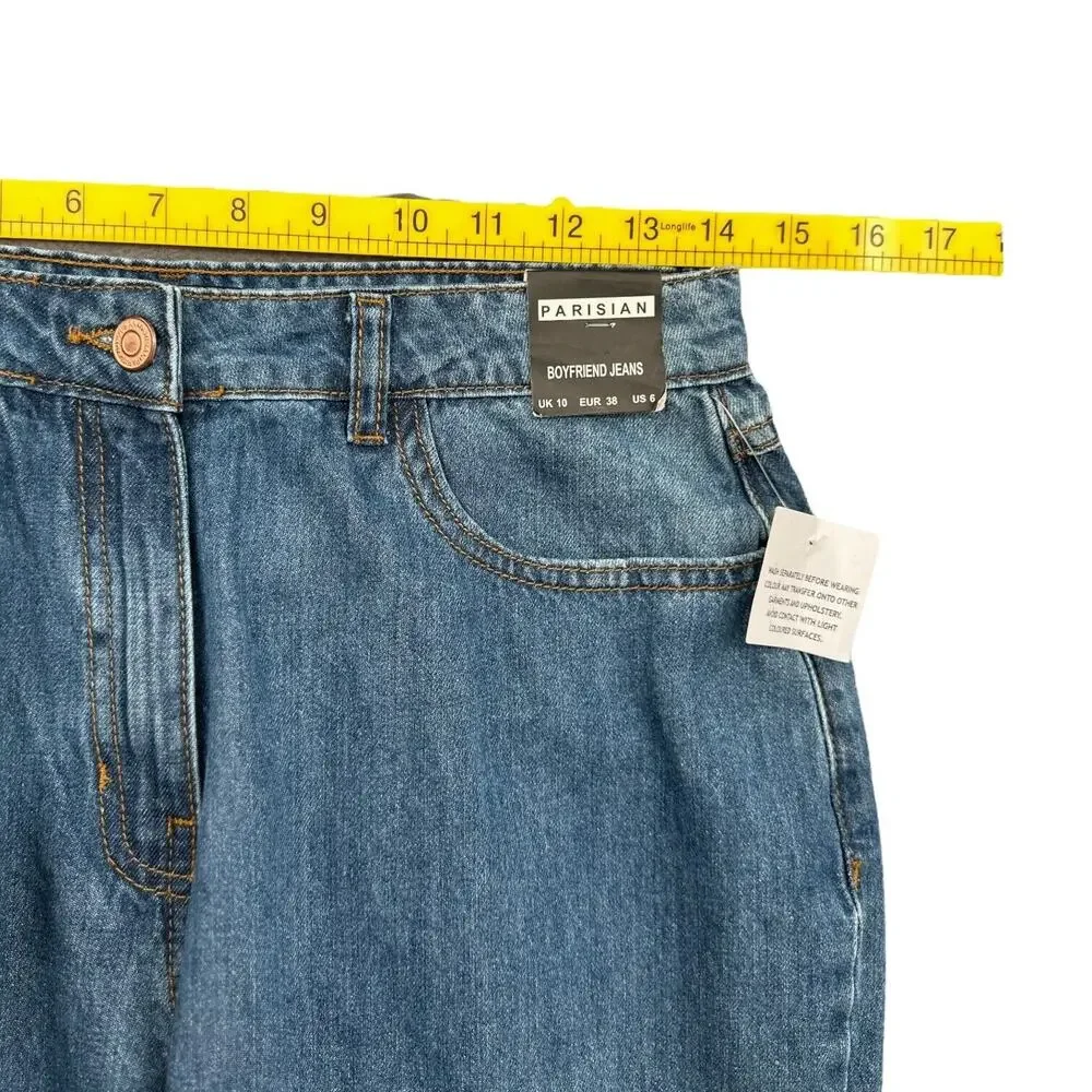 Parisian‎ Medium Blue Wash Distressed Boyfriend High Waist Jeans Size 6